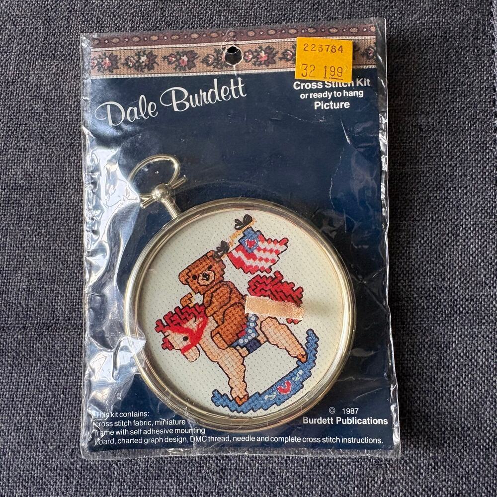 All American Teddy Bear Vintage Counted Cross Stitch Kit by Dale Burdett - 1987